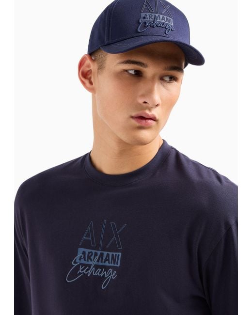 Armani Exchange Blue Relaxed Fit T-shirt In Asv Organic Cotton for men