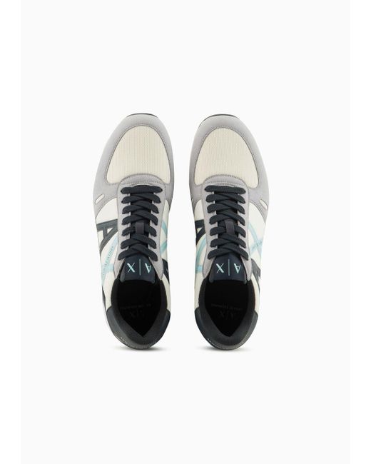 Armani Exchange White Sneakers In Eco-suede, Mesh And Nylon for men