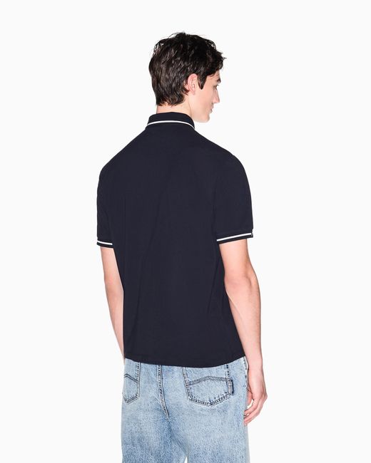 ARMANI EXCHANGE Blue Classic And Refined Cotton Piqué Polo Shirt for men