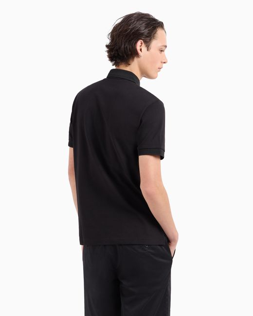 Polo De Algodón Elástico De Corte Entallado Con Logotipo ARMANI EXCHANGE de hombre de color Black