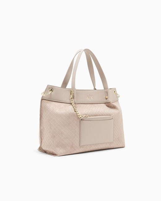 ARMANI EXCHANGE Natural Fabric Shopper With Allover Logo