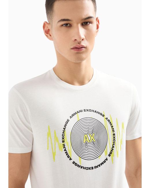 Armani Exchange White Regular Fit Cotton T-shirt With Turntable Print for men