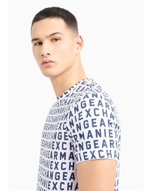 T-shirt Regular Fit In Jersey Di Cotone Stampa Logo Allover di Armani Exchange in White da Uomo