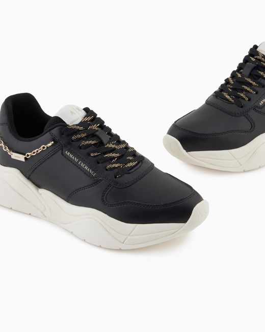 ARMANI EXCHANGE White Technical Mesh Sneaker With Thick Sole And Chain