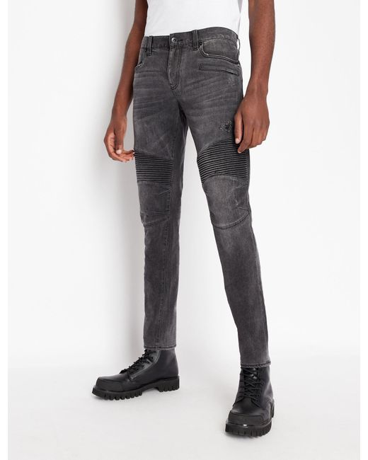 Armani Exchange J27 Skinny Biker Stretch Cotton Denim Jeans in Black