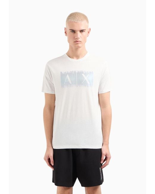 Armani Exchange White Regular Fit Cotton T-shirt With Multicolor Logo for men