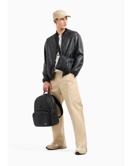 Armani Exchange Black Coated Eco Leather Bomber Jacket for men