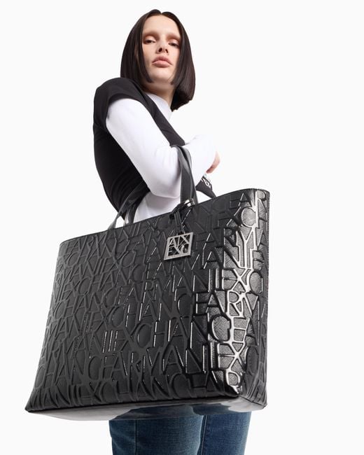 ARMANI EXCHANGE Shopper Bag With Allover Logo in Black | Lyst