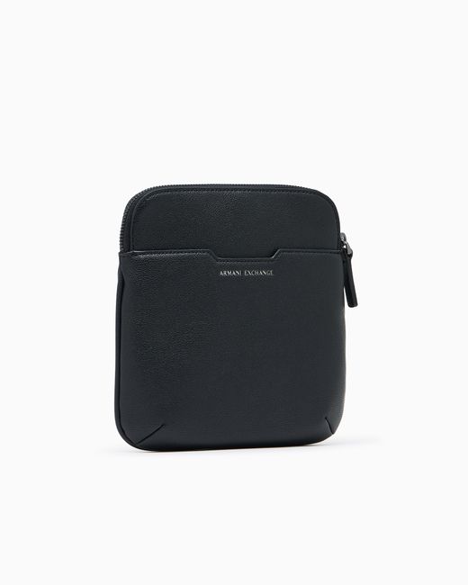 ARMANI EXCHANGE Black Textured Crossbody Bag With A Zipper And Adjustable Strap for men