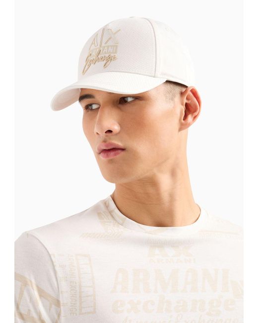 Armani Exchange White Hat With Visor In Asv Organic Cotton for men