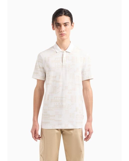 Armani Exchange White Regular Fit Short-sleeved Polo Shirt With Contrasting Collar for men