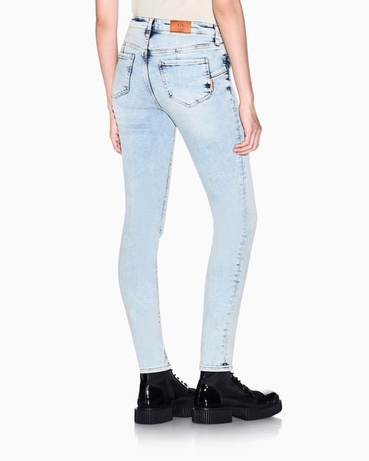 ARMANI EXCHANGE Blue Super Skinny Stretch Denim Jeans With Details
