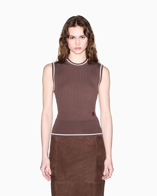 ARMANI EXCHANGE Brown Recycled Viscose V-Neck Top