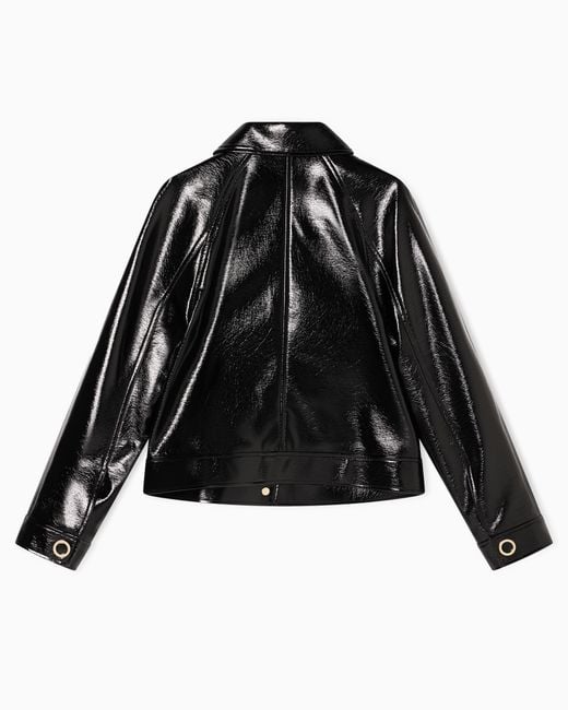 ARMANI EXCHANGE Black Blouson Gloss Vinyl Wet Look