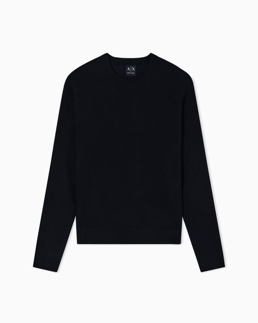 ARMANI EXCHANGE Black Crew Neck Sweater With Shoulder Detail for men