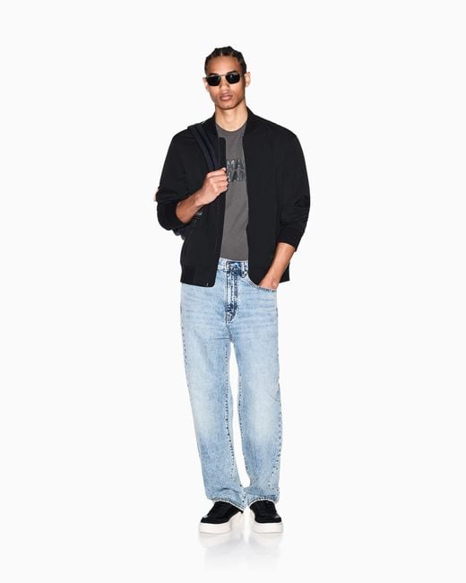 ARMANI EXCHANGE Black Minimal Bomber Jacket With Zip for men