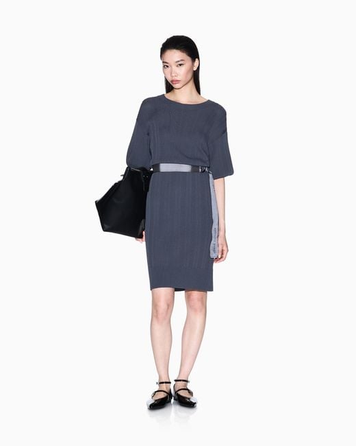 Abito Midi A Coste Con Cintura di ARMANI EXCHANGE in Blue