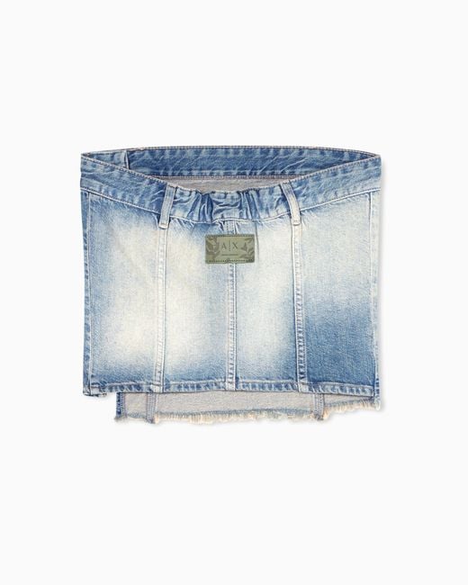 ARMANI EXCHANGE Blue Pigmented Denim Shirt With Used Effect
