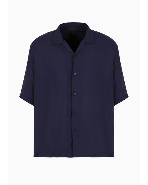 Armani Exchange Blue Boxy Fit Shirt With Short Sleeves In Viscose for men