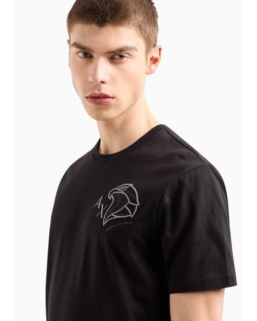 Armani Exchange Black Regular Fit Cotton T-shirt With Embroidery On The Chest for men