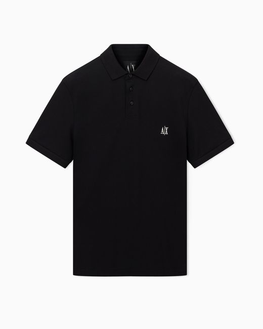 ARMANI EXCHANGE Black Regular Fit Cotton Polo Shirt for men