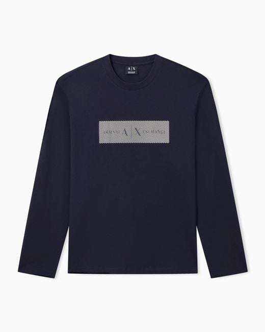 ARMANI EXCHANGE Blue Long-Sleeved T-Shirt With Logo Band for men