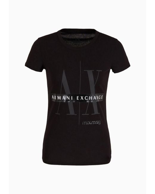 Armani Exchange Black Slim Fit Mix Mag T-shirt In Asv Organic Cotton
