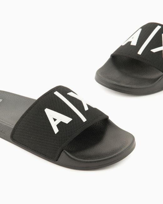 ARMANI EXCHANGE White Slide Sandals With A Wide Strap And Textured Rubber Sole for men