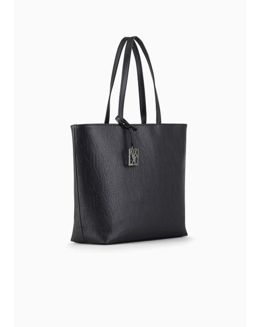 Armani Exchange Black Shopper With Embossed All-over Logo