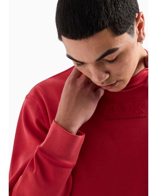 Armani Exchange Red Crew-neck Sweatshirt With Small Tone-on-tone Logo for men