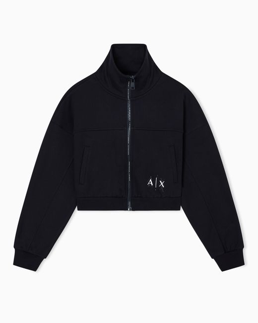 ARMANI EXCHANGE Blue Cropped Jacket With Zip And High Collar