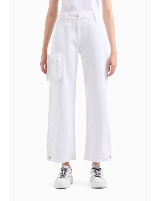 Armani Exchange White Palazzo Jeans In Bull Denim With Maxi Pocket