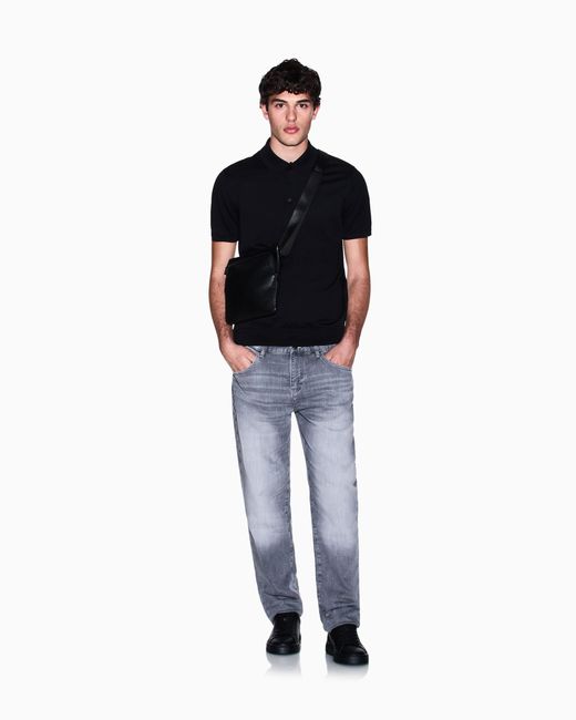 ARMANI EXCHANGE Black Regular Fit Cotton Polo Shirt With A Logo Essential for men