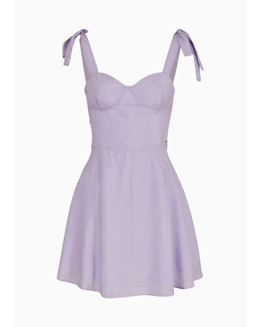 Armani Exchange Purple Flared Dress With Satin Jacquard Bows