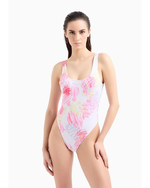 Armani Exchange Pink One-piece Swimsuit In Asv Recycled Fabric