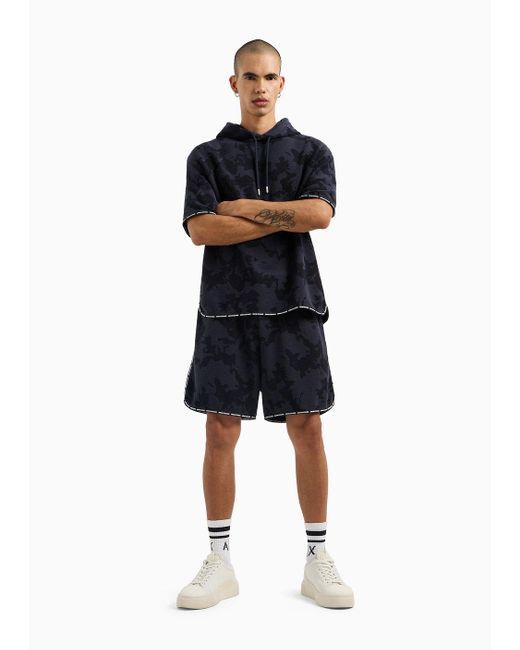 Armani Exchange Blue Shorts In Slub Fabric for men