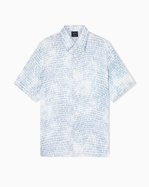 ARMANI EXCHANGE Blue Viscose Twill Shirt for men