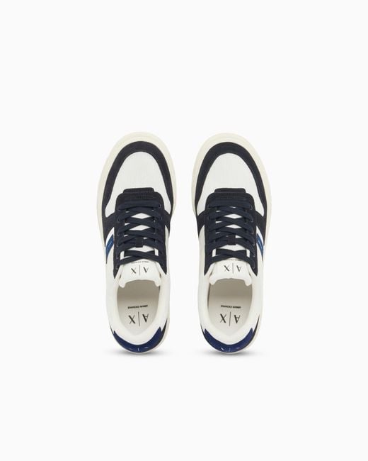 ARMANI EXCHANGE White Suede & Mesh Urban Runner Sneakers for men