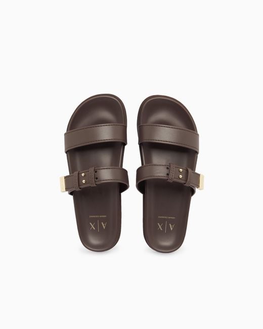 ARMANI EXCHANGE White Two-Strap Slippers With Buckle