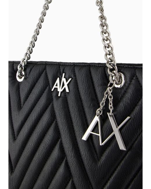 Armani Exchange Black Shopper With Double Handles In Chain And Fabric