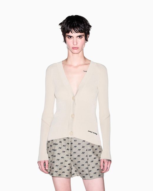 ARMANI EXCHANGE White Regular Fit Cardigan Knitted Recycled Viscose