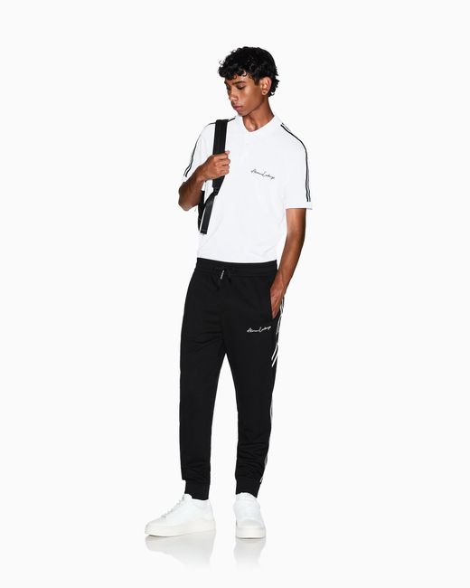 ARMANI EXCHANGE White Stretch Cotton Piquet Polo With Stripes And Logo Essential for men