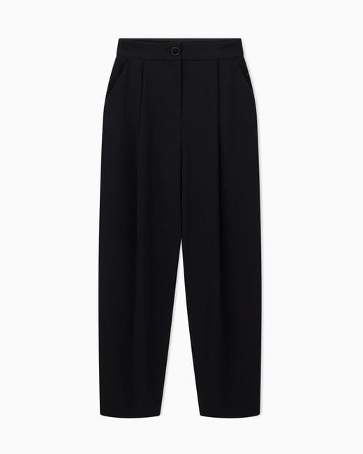 ARMANI EXCHANGE Black Stretch Trousers With High Waist And Pleats Icon Patch