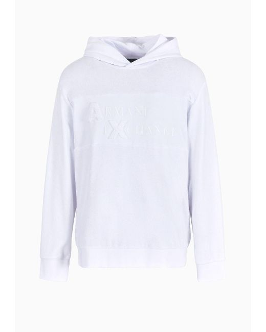Armani Exchange White Hooded Sweatshirt With Tone-on-tone Application for men