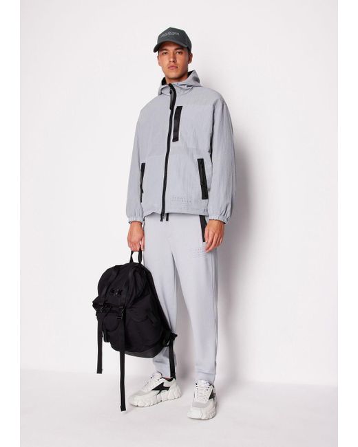 Armani Exchange Gray Windbreaker With Hood With Taped Tape for men