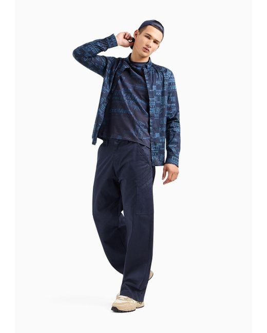 Camicia Slim Fit In Popeline Stretch di Armani Exchange in Blue da Uomo