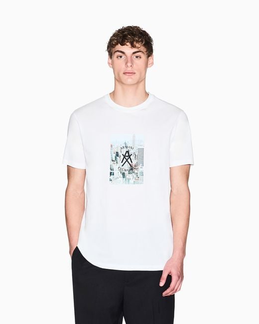 ARMANI EXCHANGE White Regular Fit Cotton T-Shirt for men