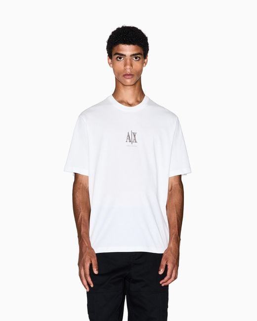 ARMANI EXCHANGE White Regular Fit Cotton Jersey T-Shirt With A Logo Icon for men