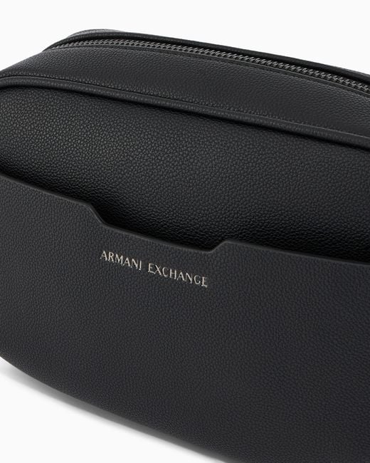 ARMANI EXCHANGE Black Rectangular Toiletry Bag With Side Handle And Zip Closure for men