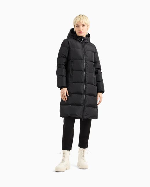 ARMANI EXCHANGE Blue Quilted Down Puffer Coat With A Hood And Zip Pockets Icon
